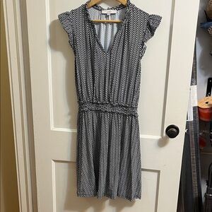 LOFT Black and White Patterned Midi Dress